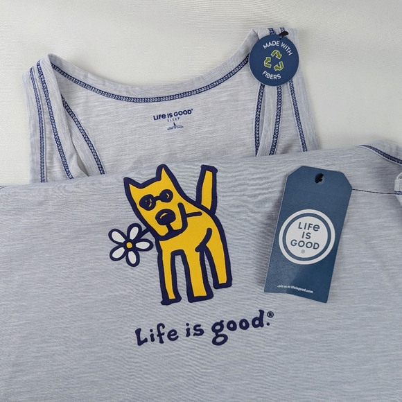 Life Is Good Dog Daisy Print Tank Top Sleep Lounge Grey Navy L NWT - Picture 2 of 9